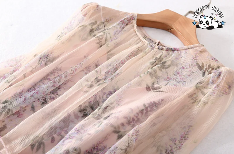 LEZONKIDS - Custom Autumn Girl Dress Floral Printed Imitation Silk Splice Irregular Beach Long Dresses